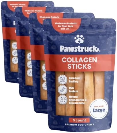 Pawstruck 12 Inch Beef Collagen Sticks Chews for Medium & Large Dogs 5pk (Pack of 4) by Pawstruck