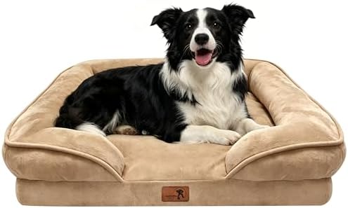 Spotted Play Orthopedic Dog Bed with Sides - Sofa Beds for Large Dogs, Supportive Foam Pet Couch Bed with Washable Removable Cover, Waterproof Lining and Non-Slip Bottom, Brown - L by Spotted+Play