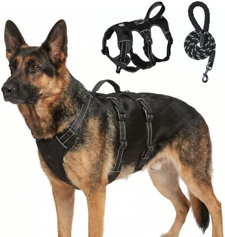 Escape Proof Dog Harness and Leash Set,Soft Padded Full Body Pet Harness, No Pull Reflective Adjustable Dog Vest with Handle, Easy Control Dog Harness for Medium Large Dogs Training Walking Running by Unknown