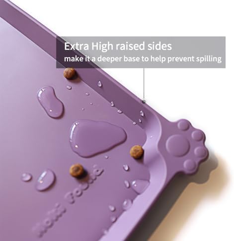 Hoki Found XX-Large Silicone Pet Food Mats - Non Slip Dog Cat Bowl Placemats - Waterproof Dog Cat Food Mats for Carpet - Amethyst - Image 2