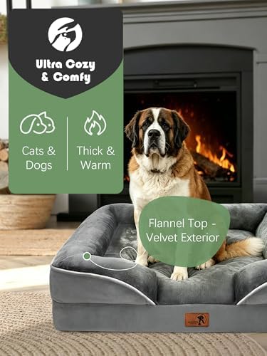 Spotted Play Orthopedic Dog Bed with Sides - Dog Sofa Beds for Extra Large Dogs, Supportive Foam Pet Couch Bed with Washable Removable Cover, Waterproof Lining and Non-Slip Bottom, Grey - XXL - Image 2
