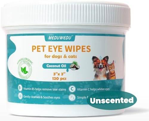 MEDUWEDU Eyes Wipes for Dogs & Cats 120 Counts, Grooming Kit Care for Dogs and Cats, Prevent Tear Stains, Eye Debris, Discharge, Mucus Secretions,Unscented by MEDUWEDU