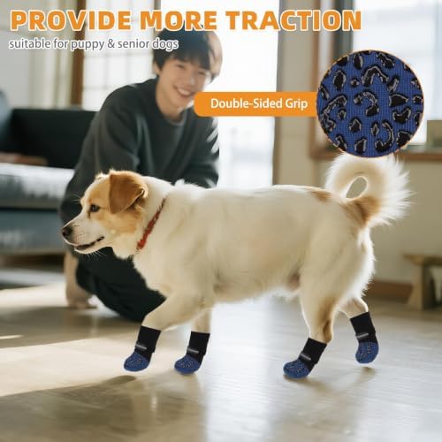 KOOLTAIL Anti Slip Dog Socks to Prevent Licking Paws,Dog Shoes for Hot Pavement, Reflective Traction Control Booties, Dogs Boots & Paw Protector for Hardwood Floors Small Medium Large Senior Dogs - Image 5
