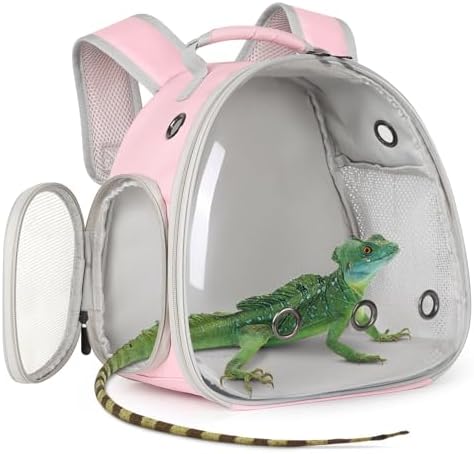 Hamster Backpack Carrier, Bearded Dragon Carrier Backpack with Clear Bubble Window,Small Animal Travel Backpack for Hedgehog Rat,Chameleon,Rabbit,Sugar Glider,Airline Approved (Pink, Backpack) - Image 7