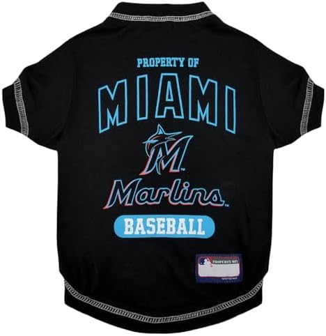 MLB Miami Marlins Dog T-Shirt Small. - Licensed Shirt for Pets Team Colored with Team Logos- Premium Stretchable Materials for The Comfort of Your Dog & Cat by PETSFIRST