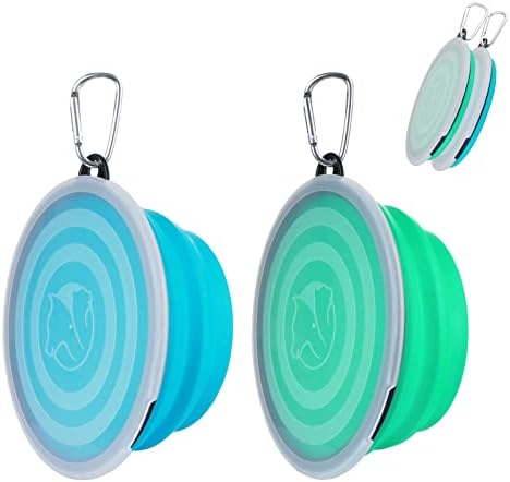 SLSON Dog Bowls Pet Collapsible Bowl with Cover Lids, 2 Pack, Light Blue and Green, Large by SLSON