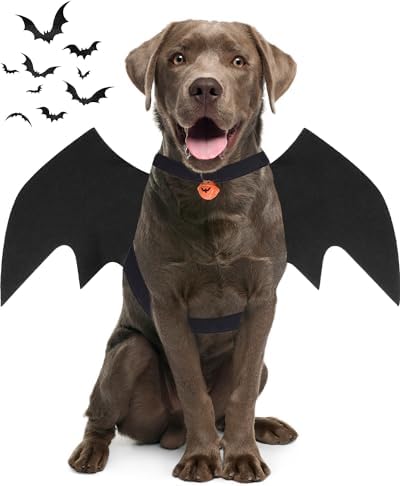 Dog Halloween Costumes for Medium Dogs, Dog Bat Wings with Pumpkin Bell Pet Halloween Cosplay Party Dress Up (Medium) by OLANRUN