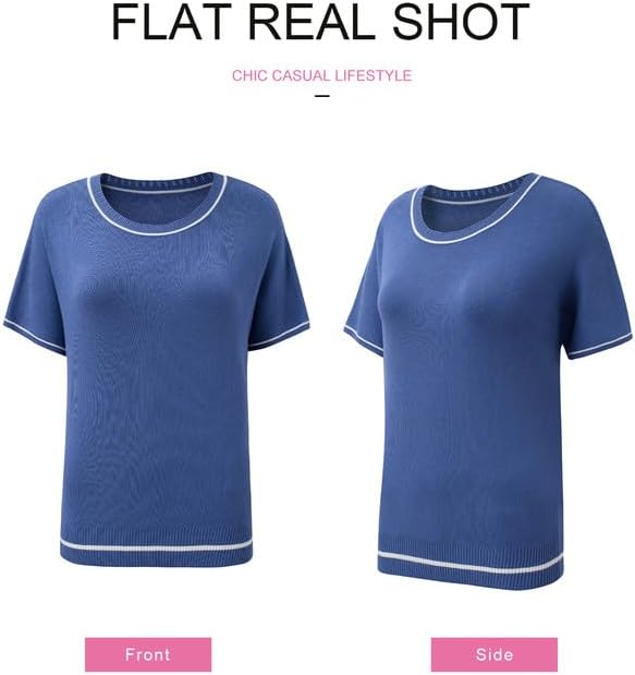 SHEWIN Womens Tops Trendy Short Sleeve Shirts Crewneck Lightweight Knit Sweater Top Business Casual Outfits - Image 8