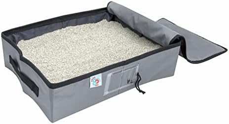 SportPet Designs Portable Travel Litter Box for Cats, Large Collapsible with Zippered Lid, Water-Resistant & Leak-Resistant Cat Litter Tray for Travel, Gray by SportPetDesigns