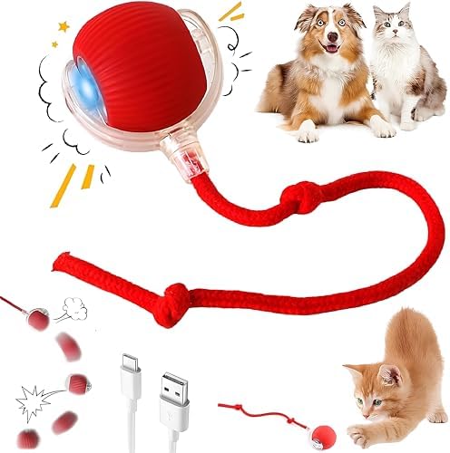 Purrmitive 2026 Durable Interactive Cat Toys for Indoor Cats, Dog Toys Ball, Rolling Pet Ball, Smart Automatic Cat Chase Balls Toy, Interactive Dog Toys Speedy Tail,Kitten & Cat Toys Interactive (Red) by Unknown