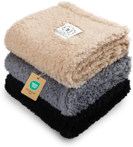 1 Pack 3 Calming Blankets Fluffy Premium Fleece Pet Blanket Soft Sherpa Throw for Dog Puppy Cat Beige/Black/Grey Large (41" x31'') by luciphia