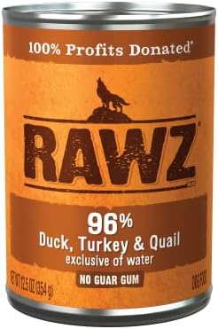 Rawz 96% Meat Canned Wet Food for Dogs 12 Pack/ 12.5 oz. Cans (Duck,Turkey&Quail) by RawzNaturalPetFood