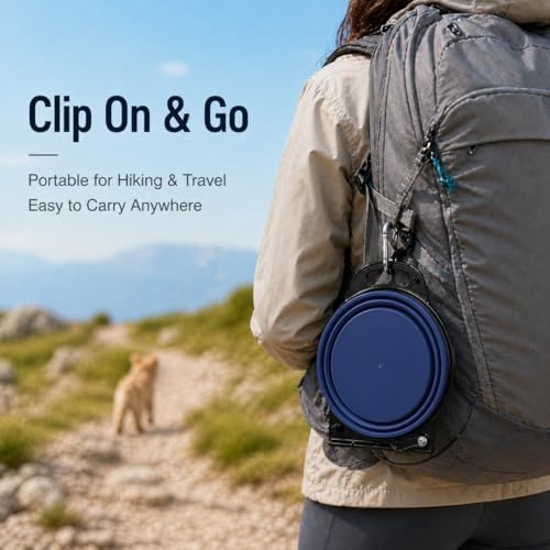 Double Collapsible Dog Bowls for Travel, Food & Water with Clip, Navy Blue - Image 7