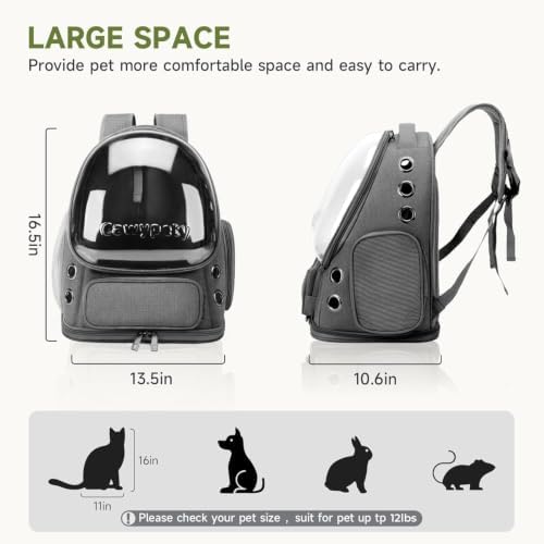 Cawypety Cat Backpack Carrier Large Space Bubble Backpack up to 12lbs Grey - Image 6