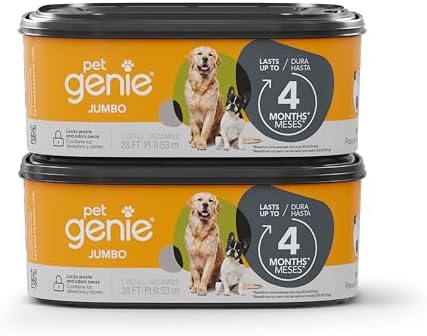Pet Genie Refill Bags | Jumbo 2-Pack, 56 Total ft | Up to 8 Months of Supply in 2 cartridges | Ultimate Odor Control Dog Poop Bags by PetGenieUSA