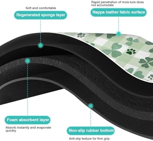 St Patricks Day Dog Food & Water Mat, Green Shamrocks Paw Prints Clover Pet Feeding Mat for Floor Non-Slip Waterproof, Super Absorbent Cat Bowl Mat, Easy to Clean Pet Placemat,16" × 24" - Image 4