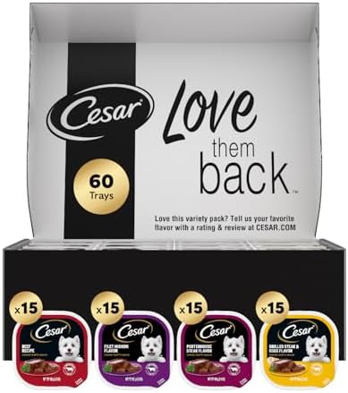 Cesar Classic Loaf in Sauce Wet Dog Food, Variety Pack, 3.5 oz, 60 Count by Cesar