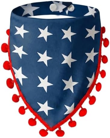 4th of July Dog Bandana, American Flag Star Pattern Holiday Triangle Scarf, Adjustable Snap Button Patriotic Neckwear for Small & Medium Breeds (5-30lbs) by ICEMOOD