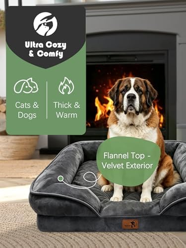 Spotted Play Orthopedic Dog Bed with Sides - Sofa Beds for Extra Large Dogs, Supportive Foam Pet Couch Bed with Washable Removable Cover, Waterproof Lining and Non-Slip Bottom, Dark Grey - XXL - Image 2