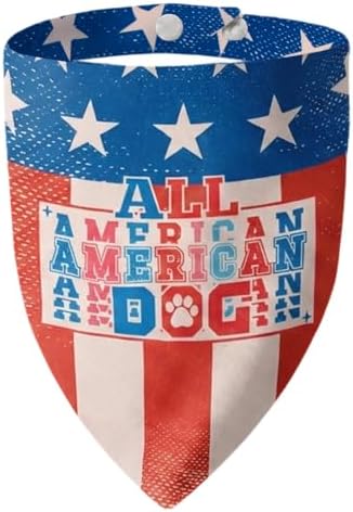 4th of July Dog Bandana, 2-in-1 Vintage American Flag with Fun Slogan Reversible American Flag Triangle Scarf, Adjustable Snap Button Patriotic Neckwear for Giant Breeds 75lbs+ by ICEMOOD
