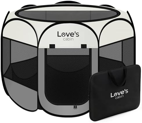 Love's cabin Pet Puppy Dog Playpen, Medium Dog Tent Crates Cage Indoor/Outdoor, Portable Playpen for Cat, Foldable Pop Up Dog Kennel Playpen with Carring Case, Removable Zipper Top, Grey by Lovescabin