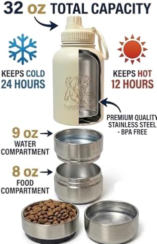 PuppiLovePets PuppiTravelBowl 3-in-1 Dog Travel Water Bottle – 32oz Insulated Aluminum Container with 2 Detachable Cups, Leak-Proof & BPA-Free Portable Feeder for Hiking and - Navy Blue - Image 4