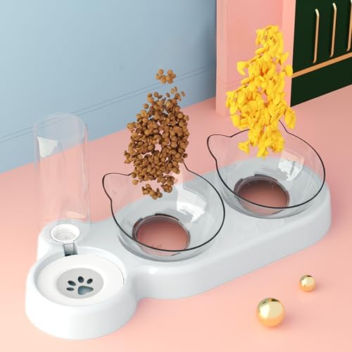 Marchul Raised Three Cat Dishes for Food and Water, Pet Feeding Bowls with Automatic Water Bottle - Image 4
