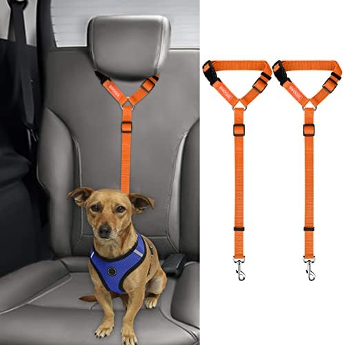 BWOGUE 2 Pack Dog Seat Belt for Car, Headrest Restraint Strap, Orange by BWOGUEPetHome