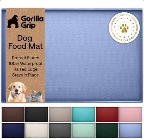 GORILLA GRIP Dog Food Mat, 100% Waterproof Silicone, 32x24 Light Blue by GorillaGrip