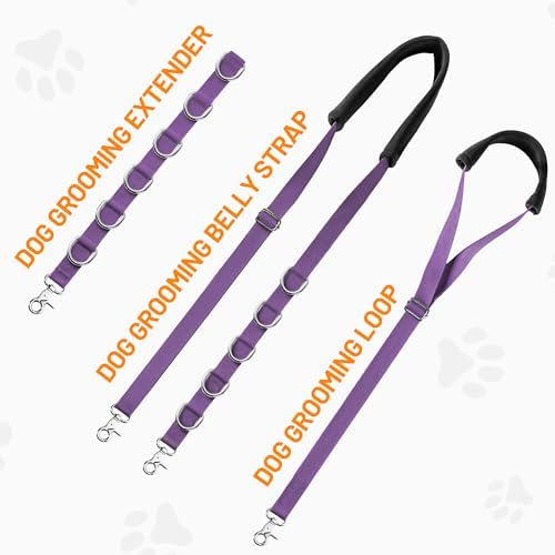 Dog Grooming Belly Strap - Dog Grooming Loops for Table Arm Extender with Clamp Extension Loop Bathing Restraint Leash No Sit Haunch Holder for Small & Medium Dogs Hair Cutting Washing (Purple) - Image 5