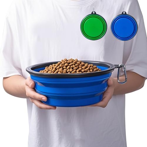Extra Large Dog Bowl Pet Collapsible Bowls, 2 Pack Collapsible Dog Water Bowls for Large Dogs Portable Pet Feeding Water Dish for Walking Parking Traveling with 2 Carabiners (Blue+Green, Jumbo) by SLSON