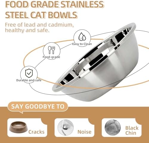 Elevated Cat Bowl, Raised Cat Food and Water Bowl Set for Indoor Cats, Splash Proof with 2 Stainless Steel Pet Food Bowls for Cats and Puppies, Whisker Fatigue and Dishwasher Safe - Purple - Image 5