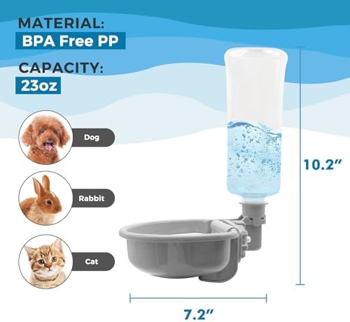 VANNON Anti-Splash Pet Water Bowl for Crates, 23oz Gravity Dispenser, Grey - Image 6