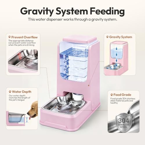 Automatic Cat Feeder and Water Dispenser Set with Stainless Steel Bowls, Gravity Dog Food and Waterer Large Capacity Pet Feeder for Small Medium Kitty Puppy, Light Purple - Image 6