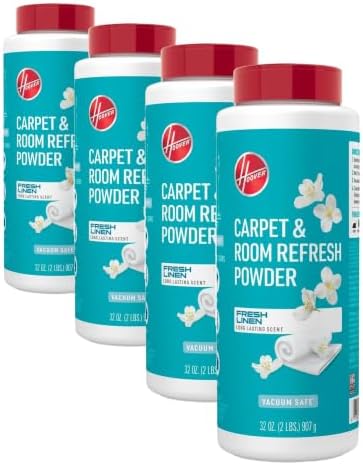 Hoover Carpet and Room Refresher, Carpet Powder, Odor Remover, Fresh Linen Scent, Vacuum Cleaner Safe, For Use on Carpets, Rugs, Couches and More, For Home Use, 32 oz (Pack of 4) by Hoover