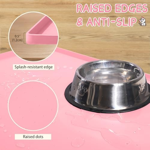 MateeyLife Silicone Cat & Dog Food Mat for Floors Waterproof, Anti-Slip Dog Bowl Mats for Food and Water, Pet Feeding Mats with Lip to Prevent Spills, Pet Placemat for Messy Drinkers to Protect Floors - Image 3