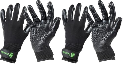 H HANDSON Pet Grooming Gloves - Patented #1 Ranked, Award Winning Shedding, Bathing, & Hair Remover Gloves - Gentle Brush for Cats, Dogs, and Horses (Black, Large) (Pack of 2) by HandsOnPatentedOriginalGroomingBathingGloves