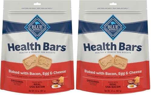 Blue Buffalo Health Bars Crunchy Dog Biscuits, Oven-Baked with Natural Ingredients, Bacon, Egg & Cheese, 32-oz Bag (Pack of 2) by BlueBuffaloCompanyLtd