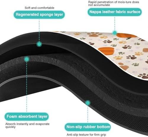 Fall Pumpkin Dog Food & Water Mat, Paw Prints Autumn Pet Feeding Mat for Floor Non-Slip Waterproof, Super Absorbent Cat Bowl Mat, Easy to Clean Eco-Friendly Durable Pet Placemat,24" × 32" - Image 5