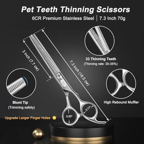 CIICII Dog Grooming Scissors Kit, 7 Inch Safety Pet Cat Shears Set (Silver) - Image 4