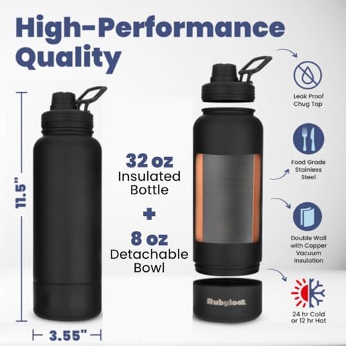 Rubyloo Dog Mom Essentials Bundle - Puffer Tote with Storage Containers (Rust) and 32 oz Water Bottle with Detachable Bowl (Solid Black) - Travel Bag and Hydration Set - Image 6