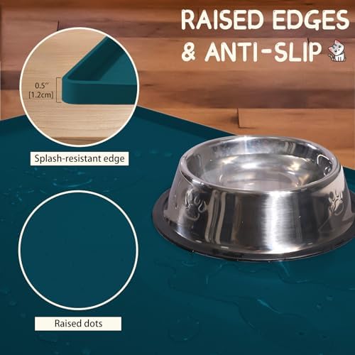 MateeyLife Silicone Cat & Dog Food Mat for Floors Waterproof, Anti-Slip Dog Bowl Mats for Food and Water, Pet Feeding Mats with Lip to Prevent Spills, Pet Placemat for Messy Drinkers to Protect Floors - Image 3