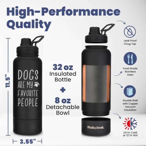 Rubyloo Dog Mom Essentials Bundle - Puffer Tote with Storage Containers (Black) and 32 oz Water Bottle with Detachable Bowl (Dogs are My Favorite People) - Travel Bag and Hydration Set - Image 6