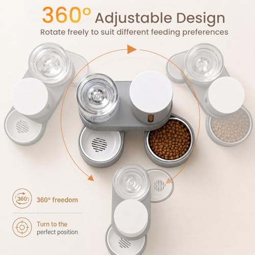 Gravity Cat Feeder 2 Pack Automatic Food Feeder and Water Dispenser Set Detachable Pet Bowl with Silicone Mat and Brush for Cats Small Medium Dogs, Large Capacity(Grey) - Image 5