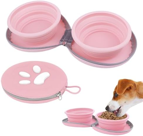 Collapsible Dog Bowls, 2-in-1 Pet Travel Food Water Feeder Pink by PawSailor