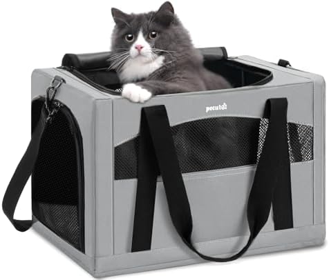 Pecute Cat Carrier Stable, Pet Carrier with Privacy Partition,Gray by pecute