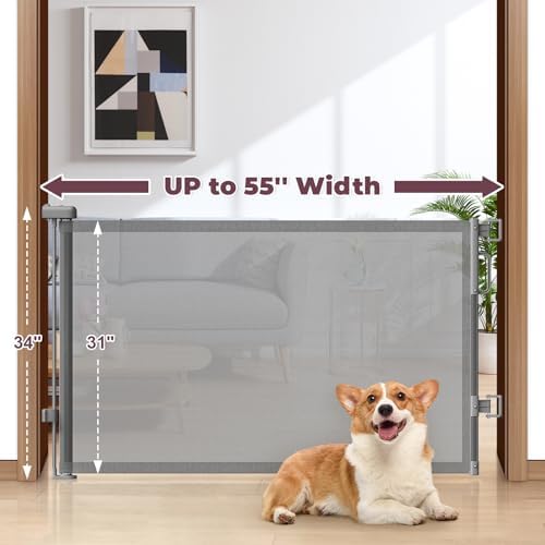 Retractable Baby Gates 2 Pack, 55" Wide Mesh Dog Gate Indoor - Image 2