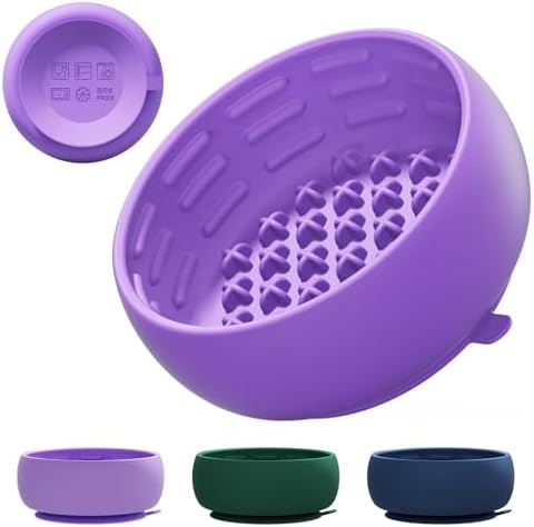 Purple Dog Puzzle Toy & Lick Mat for Bathing - Grooming Helper & Boredom Buster Slow Feeder Bowl with Suction Cups for Dogs and Cats - Interactive Treat Dispenser(Only for Small Dogs) by Miniguysa