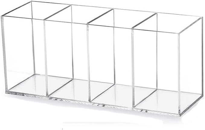 HSYMQ Acrylic Pen Holder 4 Compartments Clear Pencil Holder Organizer Makeup Brush Holder by HSYMQ
