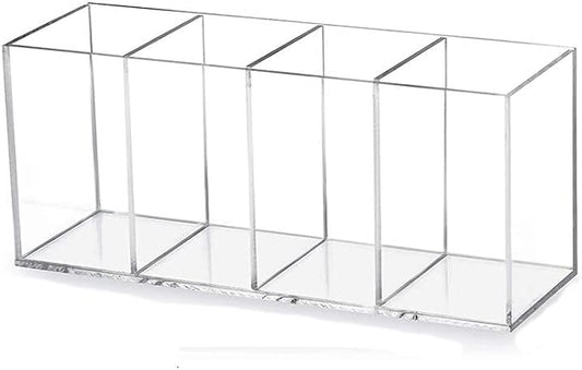 HSYMQ Acrylic Pen Holder 4 Compartments Clear Pencil Holder Organizer Makeup Brush Holder by HSYMQ